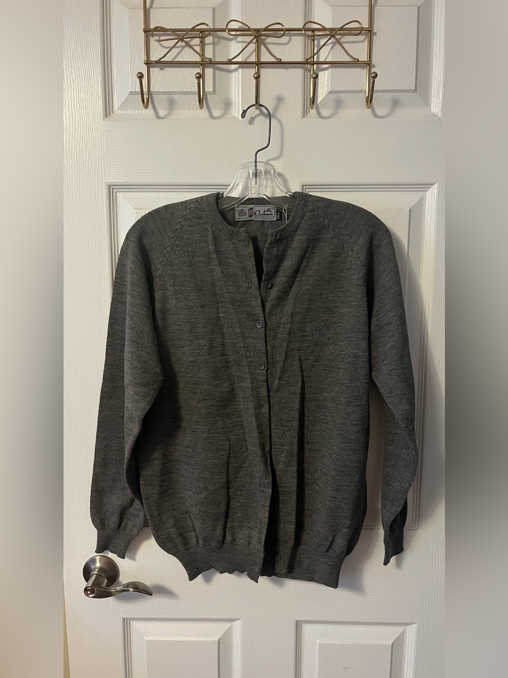 Vintage Gray Button-Front Crew Cardigan - Woolmark certified